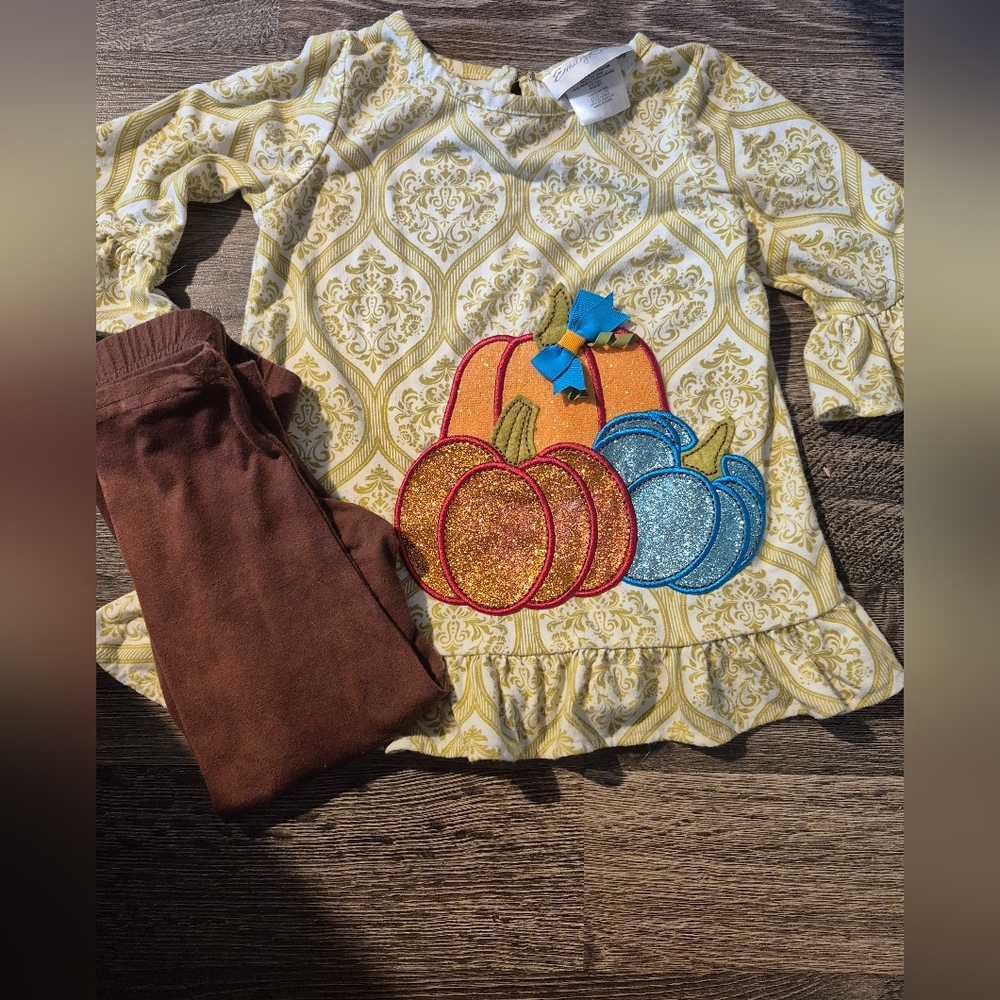 Emily Rose Green and Brown Fall Pumpkin Patterned Toddler Set